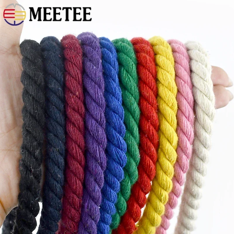 5/10M 10mm Pure Cotton 3 Shares Twisted Rope Macrame Cord String Bag Drawstring Belt Strap Decoration Braided Ropes Accessories