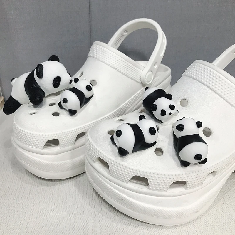 1Pc Cute Panda Baby Shoe Charm Lovely Cartoon Stereoscopic Sandals Decoration Children DIY Slipper Hole Shoe Buckle Charms