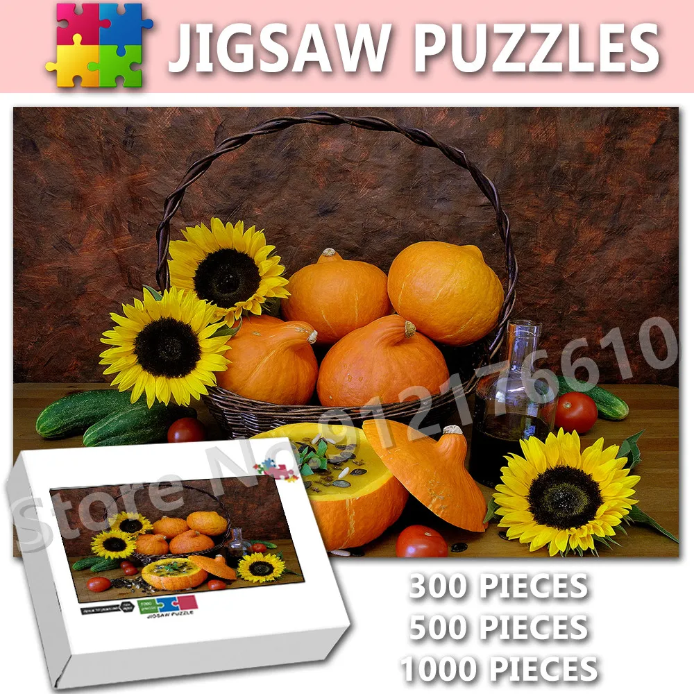 Sunflowers Landscape Jigsaw Puzzles 300/500/1000 Pieces Pumpkin Foods Still Life Aesthetic Puzzle Decompressing Educational Toys