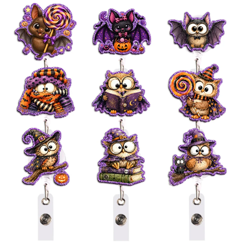 Purple Halloween Color Glitter Acrylic Reel Badge Clip for Medical Student Clinical Practice ID Card Retractable Badge Reel Gift
