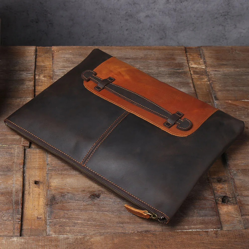 S.WORKER Clutch-Tasche aus echtem Vollnarben-Rindsleder, Herren-Handtasche, Vintage-Tasche, lässige Handtasche mit großem Fassungsvermögen für Herren – Detail 24