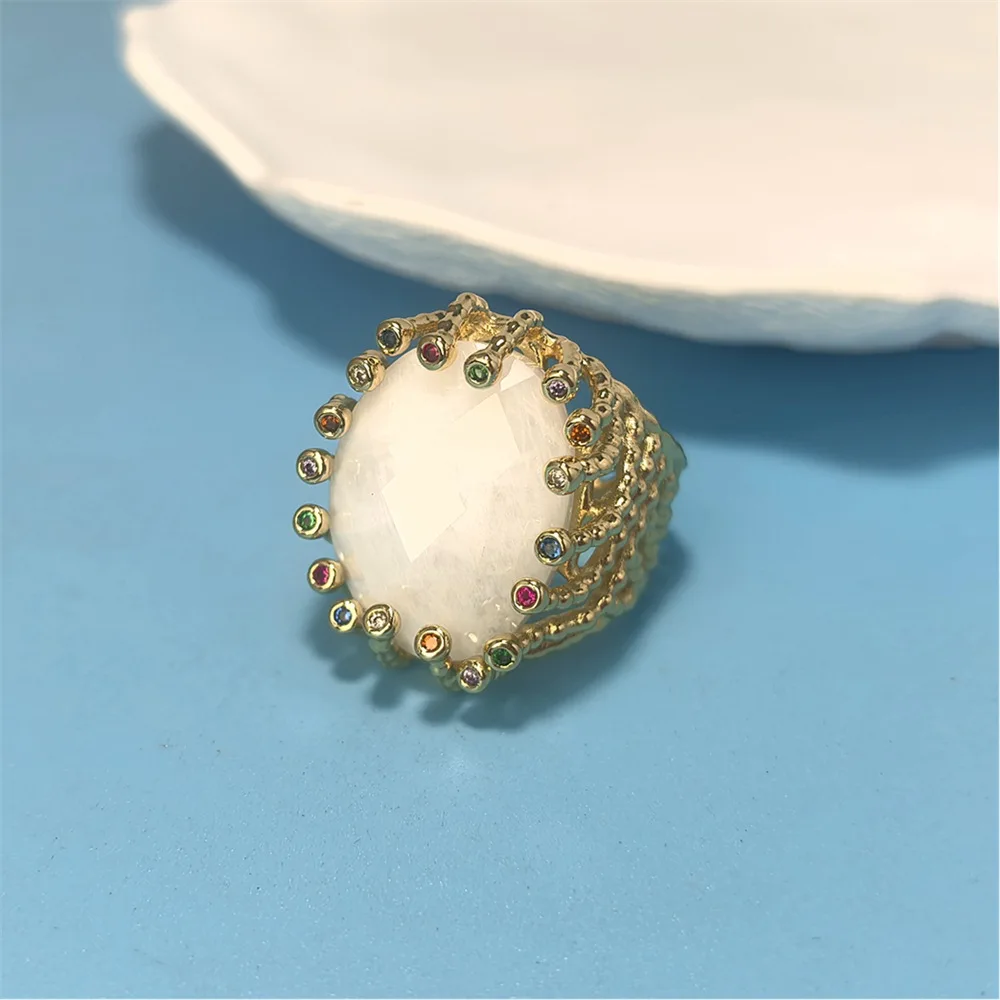 1Pcs Goden Plated Natural Stone Ring,Weaving Design Cubic Zirconia Fashion Jewelry Suitable For Valentine\'s Day Gifts RG057