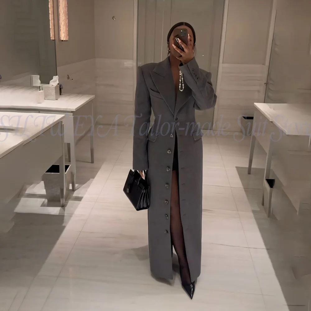 Luxury Women 1 Piece Grey Jacket Boutique Smart Casual Female Blazer High Quality Office Lady Long Coat Trajes De Mujer Elegante