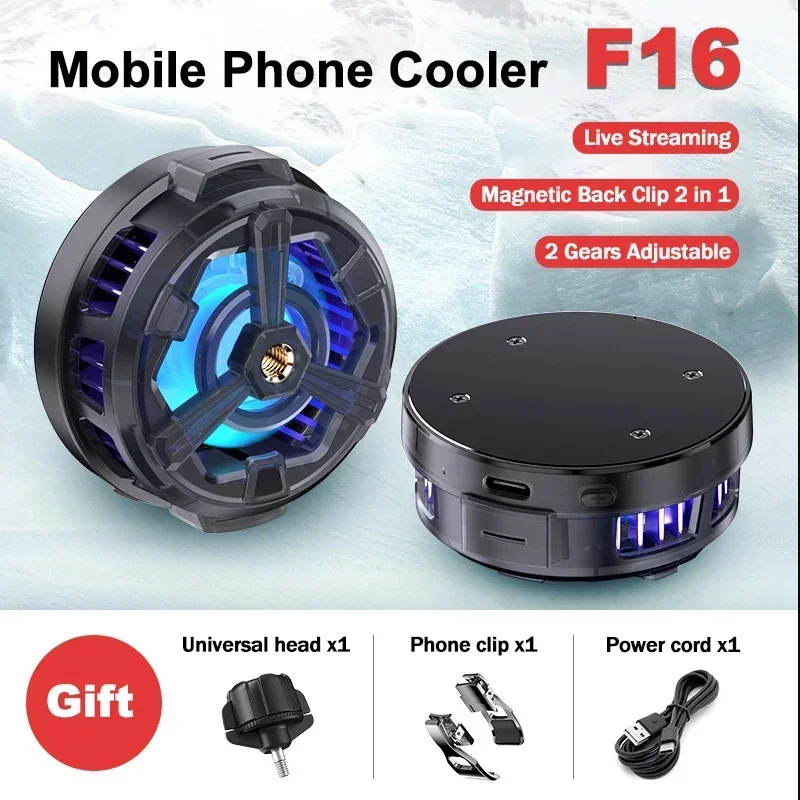 

F16 Live Streaming Universal Mobile Phone Cooler Magnetic Back Clip 2in1 Semiconductor Cooling Fan Radiator for IOS Android PUBG