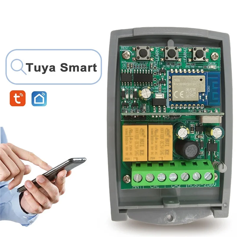 Receptor inteligente para abertura de porta de garagem, A99E-Tuya wif zigbee, 2 canais, código de rolamento fixo, 433.92mhz, controlador de interruptor universal