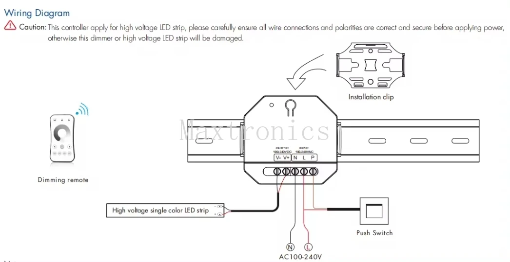 Controlador dimmer rf + push 2.4g S1-HV 1ch * 1.5a pode ser definido gradiente de 3 segundos para tiras de led de cor única de alta tensão 100-240vac