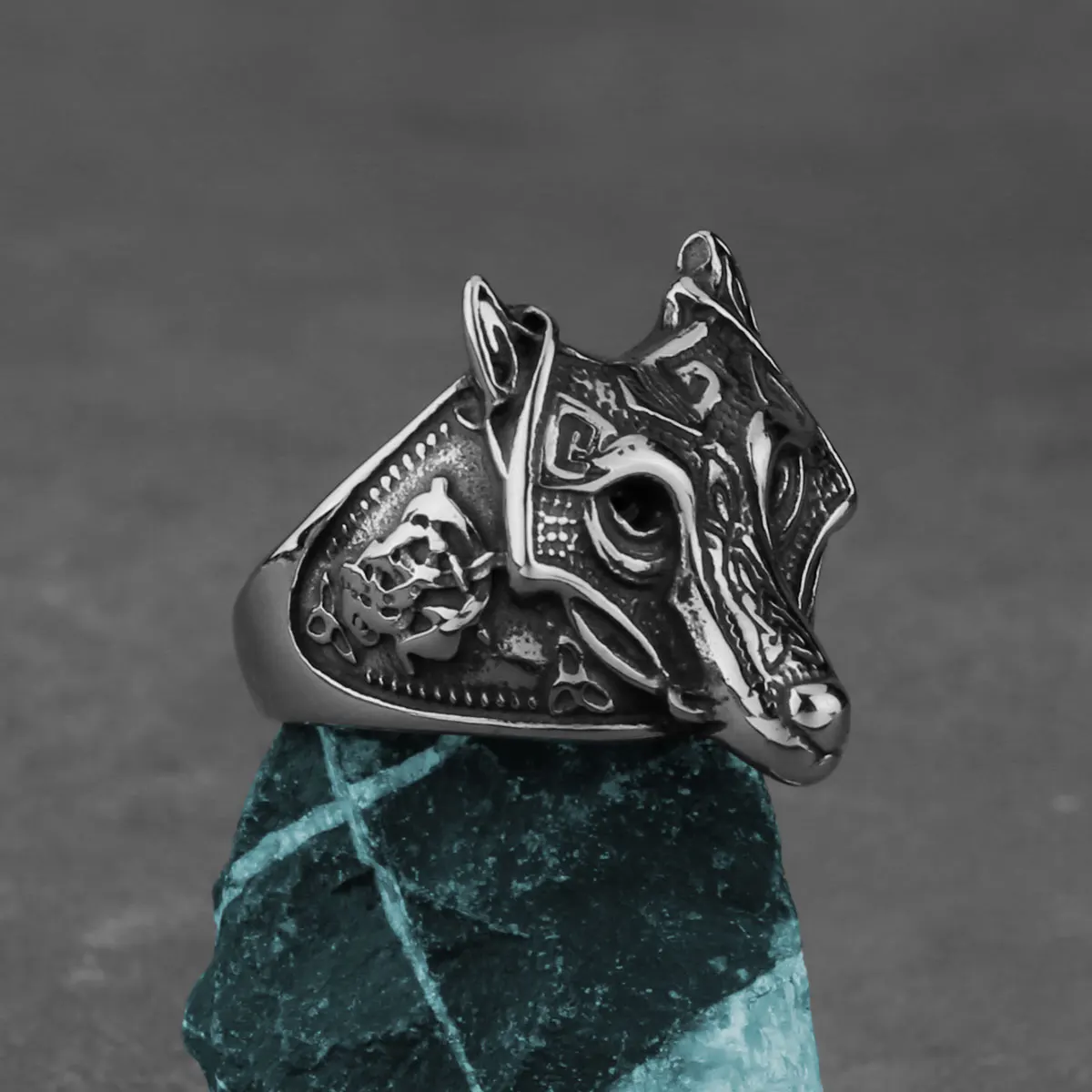 Men's 316L Stainless Steel Viking Wolf Head Ring Retro Punk Domineering Street Trend Ring Jewelry Wholesale