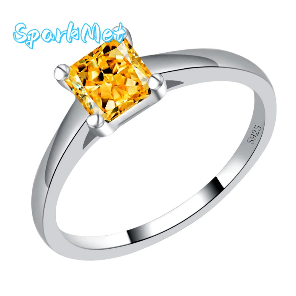 

Кольцо с желтым квадратным муассанитом 1 карат и сертификатом, пройденный тест на бриллиант, 100% серебро 925 пробы, женские ювелирные изделия, подарок на годовщину