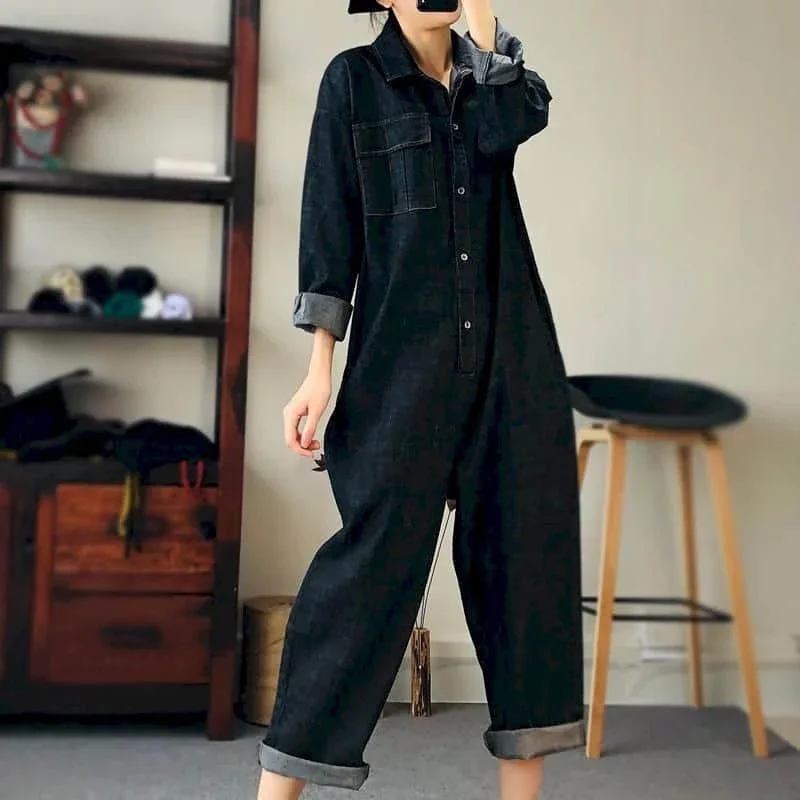 

Denim Jumpsuit Suit Women Blue Denim Long Sleeve Playsuits High Waist New Fashion Tops Casual One Piece Outfit Women E4577