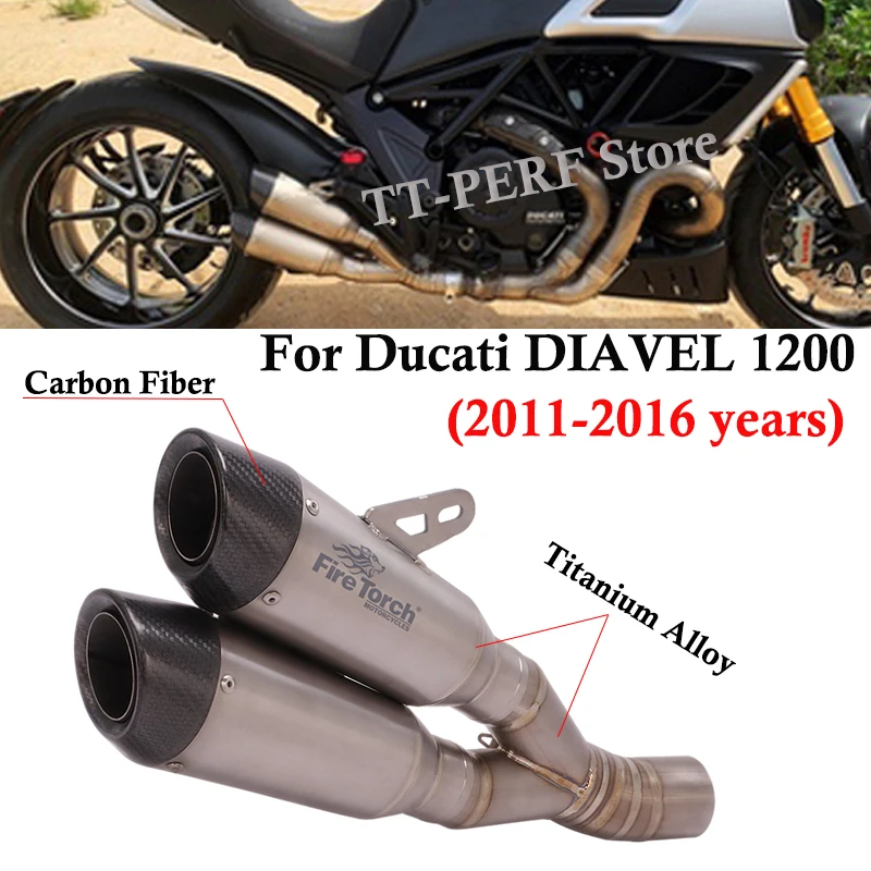 

Titanium Alloy Slip On For Ducati DIAVEL 1200 2011 - 2016 Motorcycle Exhaust Escape Modify Middle Link Pipe Muffler Carbon Fiber