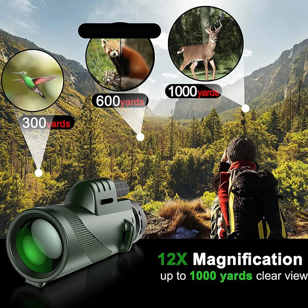 HD أحادي تلسكوب المحمولة أحادي تلسكوب التركيز المزدوج للحياة البرية مشاهدة الطيور التنزه التخييم دروبشيبينغ بالجملة