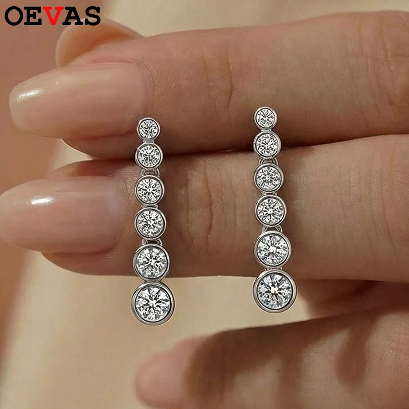 

OEVAS Round Cut Full Moissanite Earring 100% 925 Sterling Silver Earrings For Women Wedding Party Luxury Fine Jewelry Gift