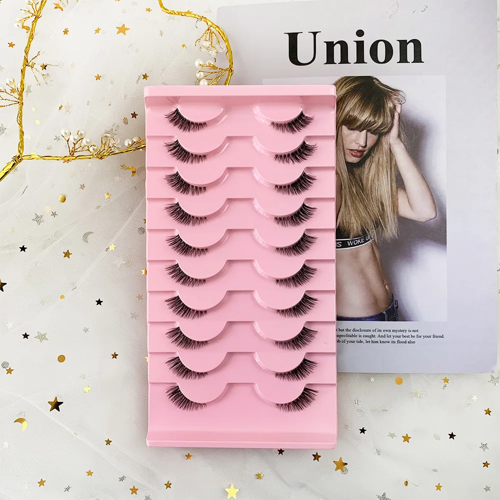 Fox style diagonal flying false eyelashes, half eyelashes, thick curled synthetic eyelashes, ten pairs of set eyelashes