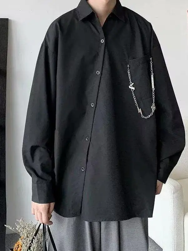 

Summer Men's Loose Fit Long Sleeve Shirt Sun Protection Cool Feeling Large Size Hong Kong Style Retro Design Outerwear