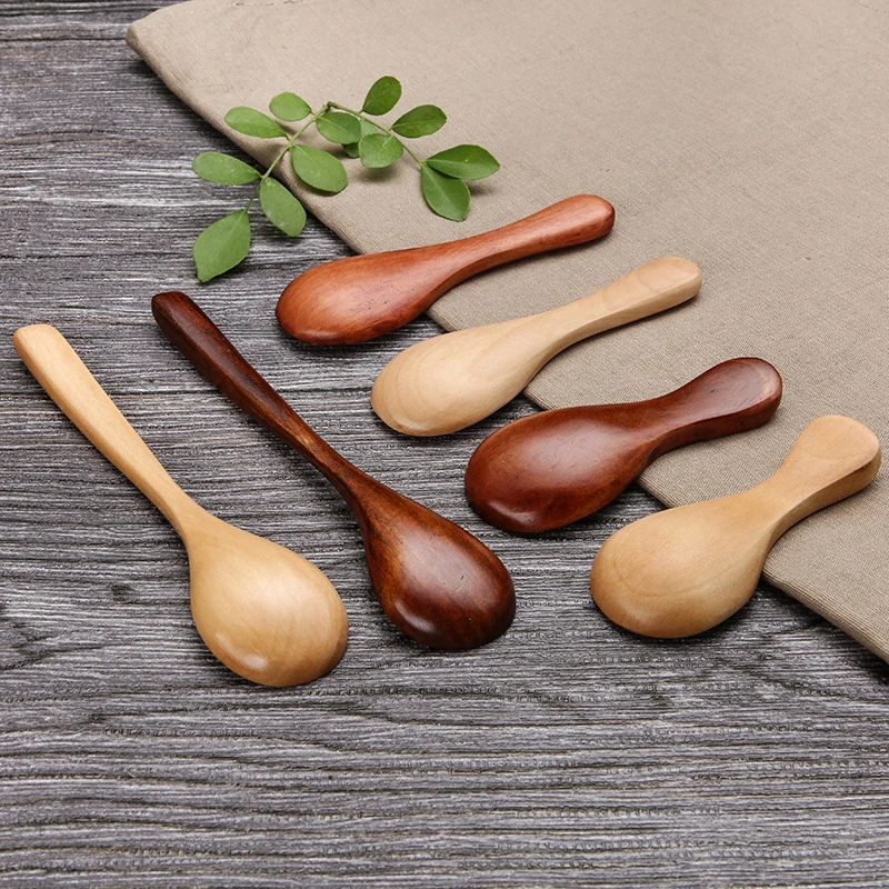 Small Wooden Spoon Children Soup Spoon Natural Wood Japanese Honey Sugar Salt Seasoning Spoon Dessert Tea Coffee Scoop Spoon