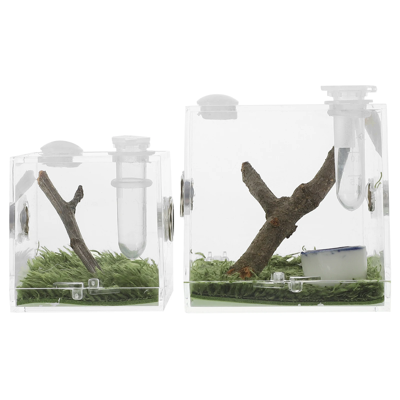 

2pcs Jumping Spider Enclosure Breeding Box Transparent Cage Acrylic Reptile Storage Case Feeding Port Humidifier Large Medium
