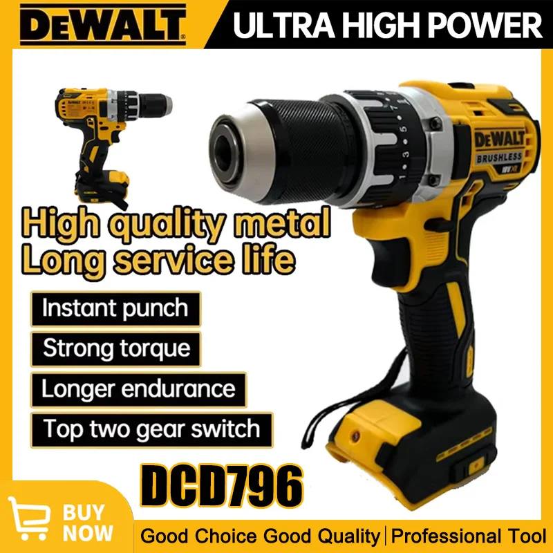 

Dewalt DCD796 Аккумуляторная бесщеточная ударная дрель Бесщеточная дрель Многофункциональная перезаряжаемая портативная аккумуляторная батарея 20 В Электроинструменты