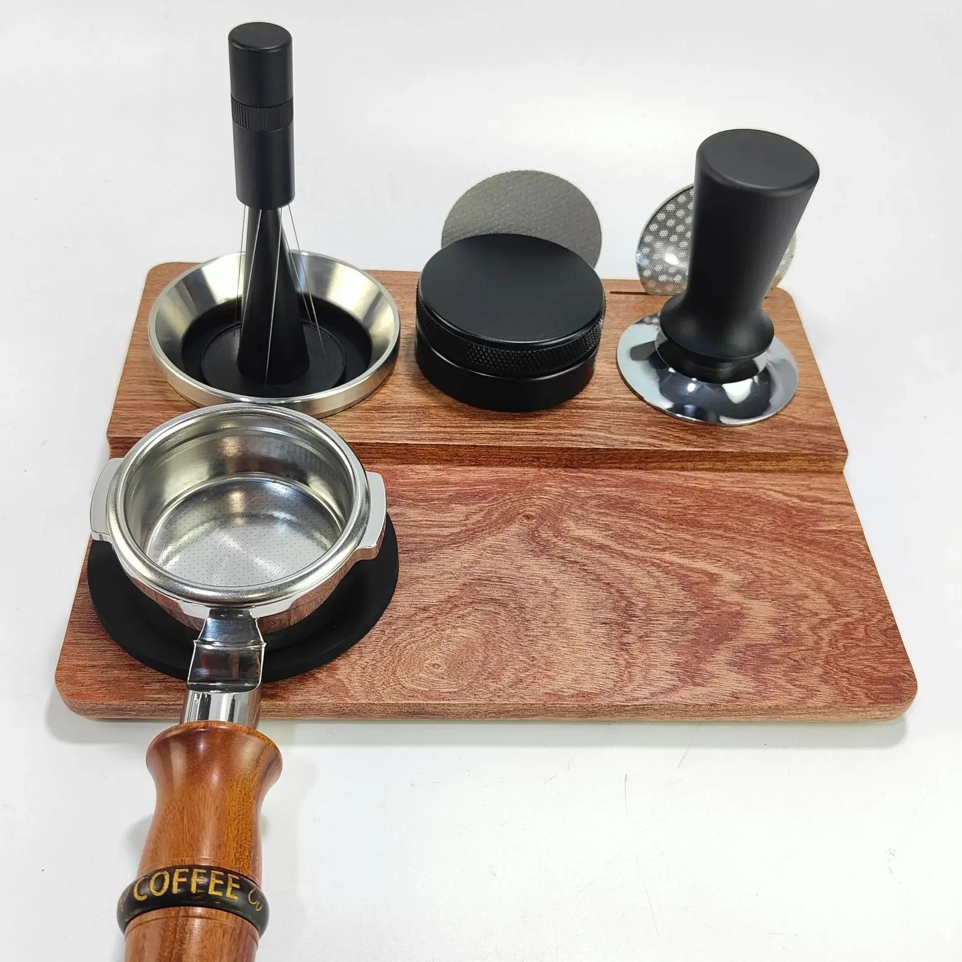 Sapele Wood Coffee Tamper Mat Station Stand - 51/54/58MM Portafilter Holder Support Base Rack for Barista Espresso Accessories