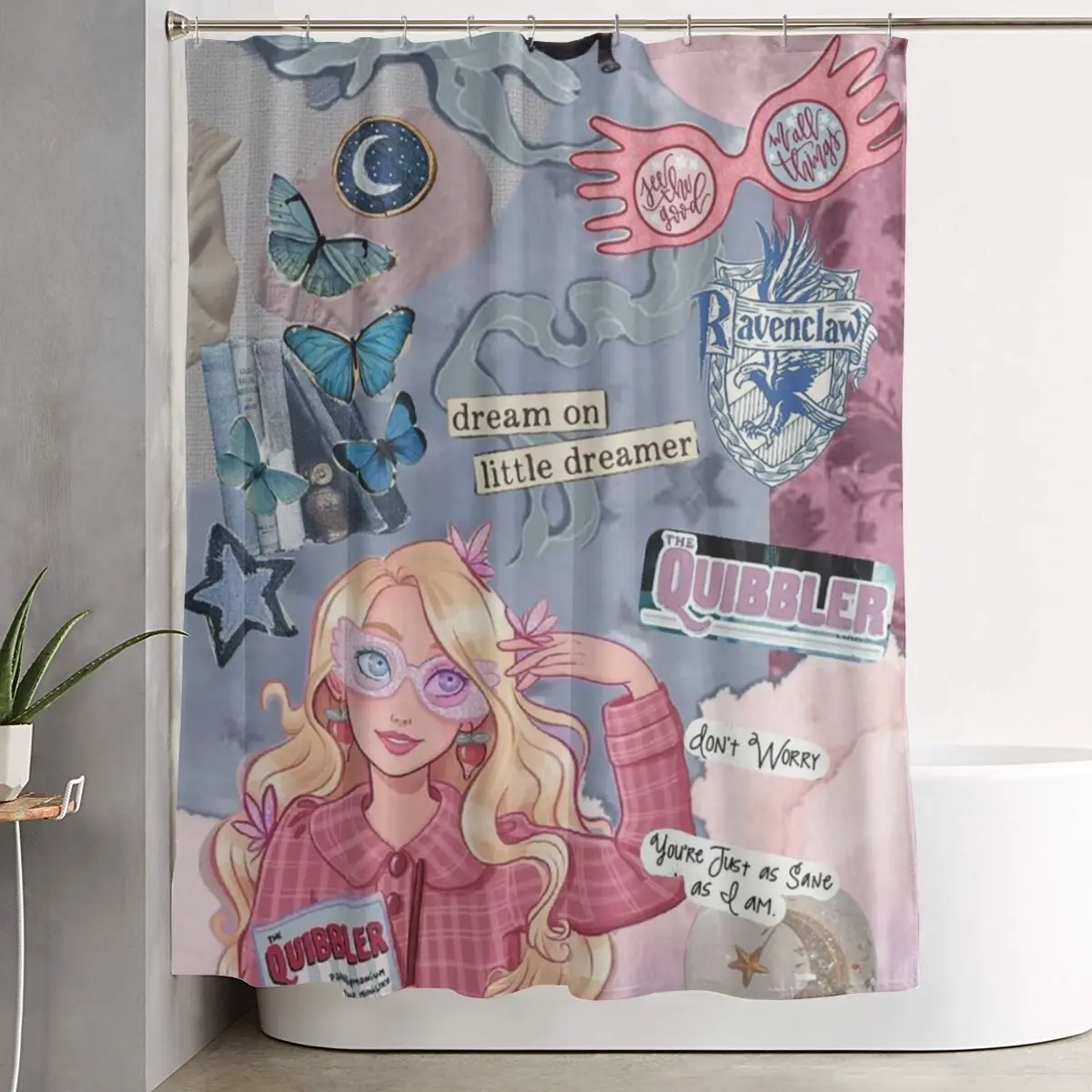 

Luna L-Lovegoods Glasses Shower Curtain Bathroom Polyester Waterproof Bath Curtains with Hooks