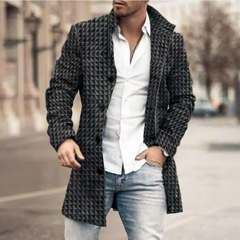 KIDWHXR Herbst Herrenjacke Britischer Stil Stehkragen Herren-Mantel Mittellang Langarm Winddicht Lässige Herren-Oberbekleidung – Detail 5