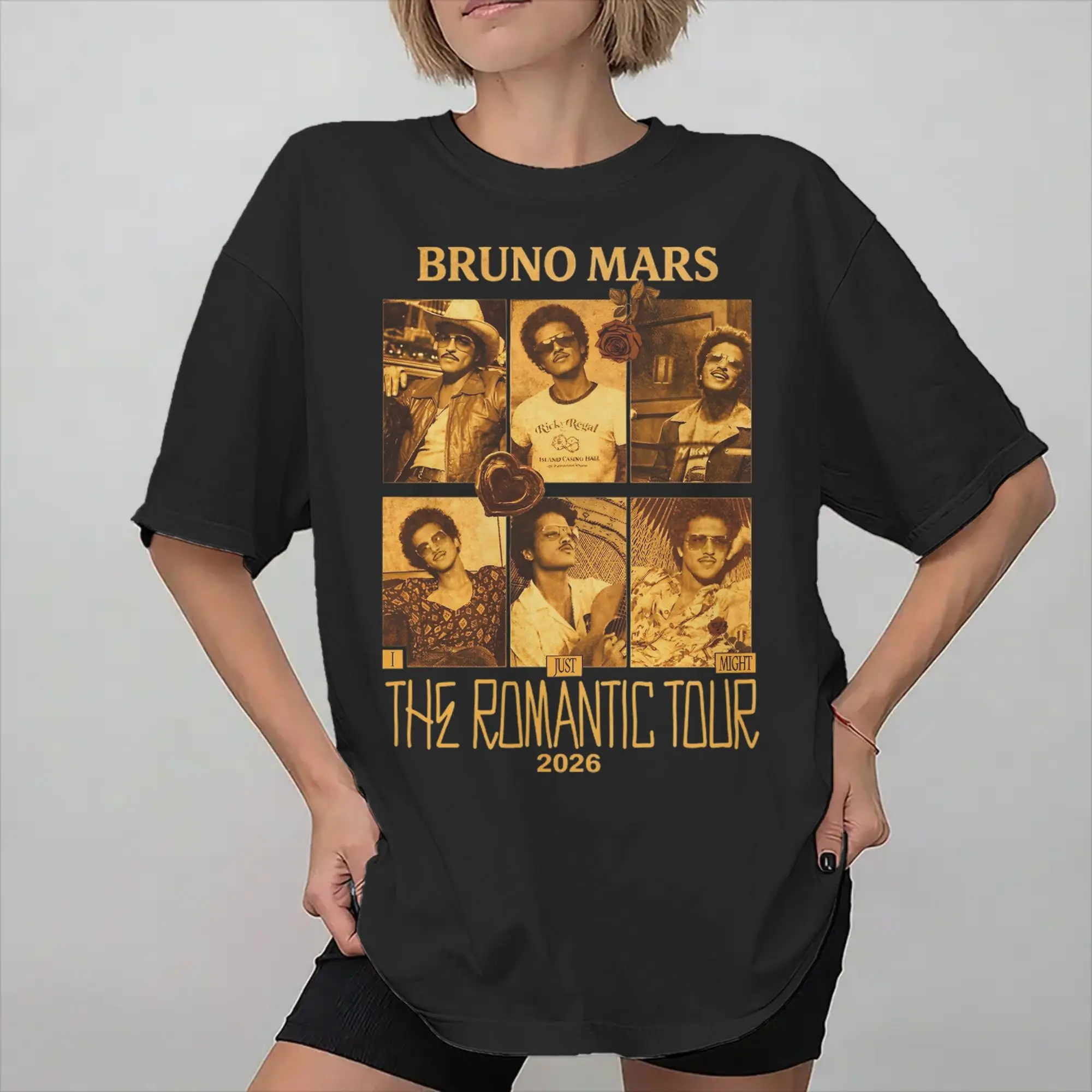Men Women Graphic Print Bruno Mars Romantic Tour 2026 T Shirt Tee Cotton  T-shirts Clothing