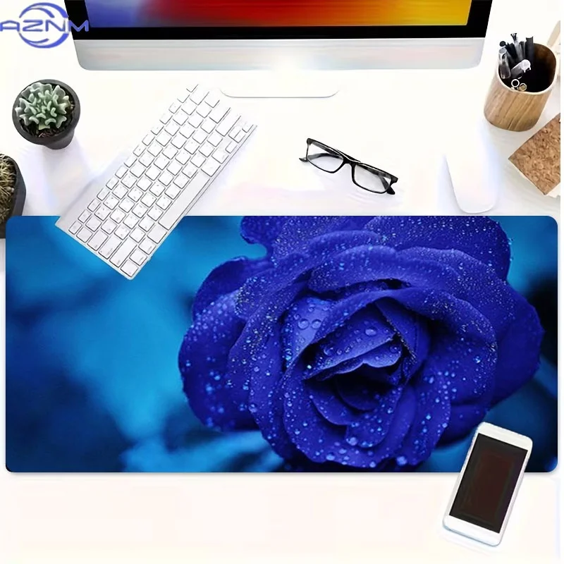 Mouse Pad Featuring a Deep Blue Rose Design, Made from Rubber, Available in Various Sizes, Perfect for Gamers And Programmers, a