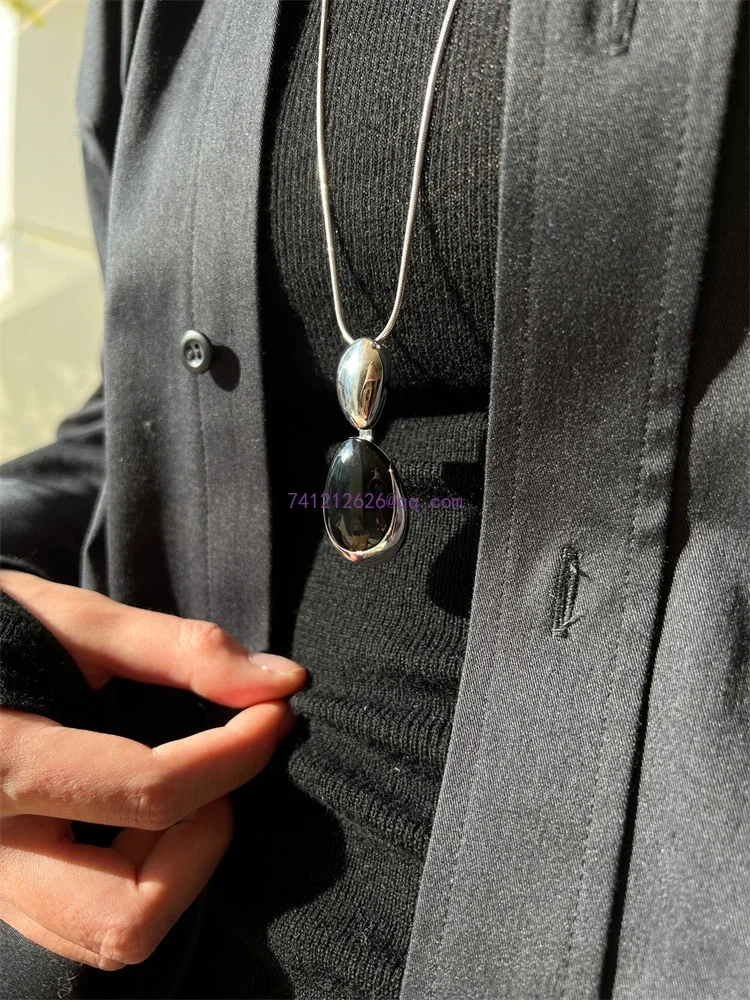 Spring and summer new irregular splicing black agate necklace earrings women's niche high-end adjustable wa