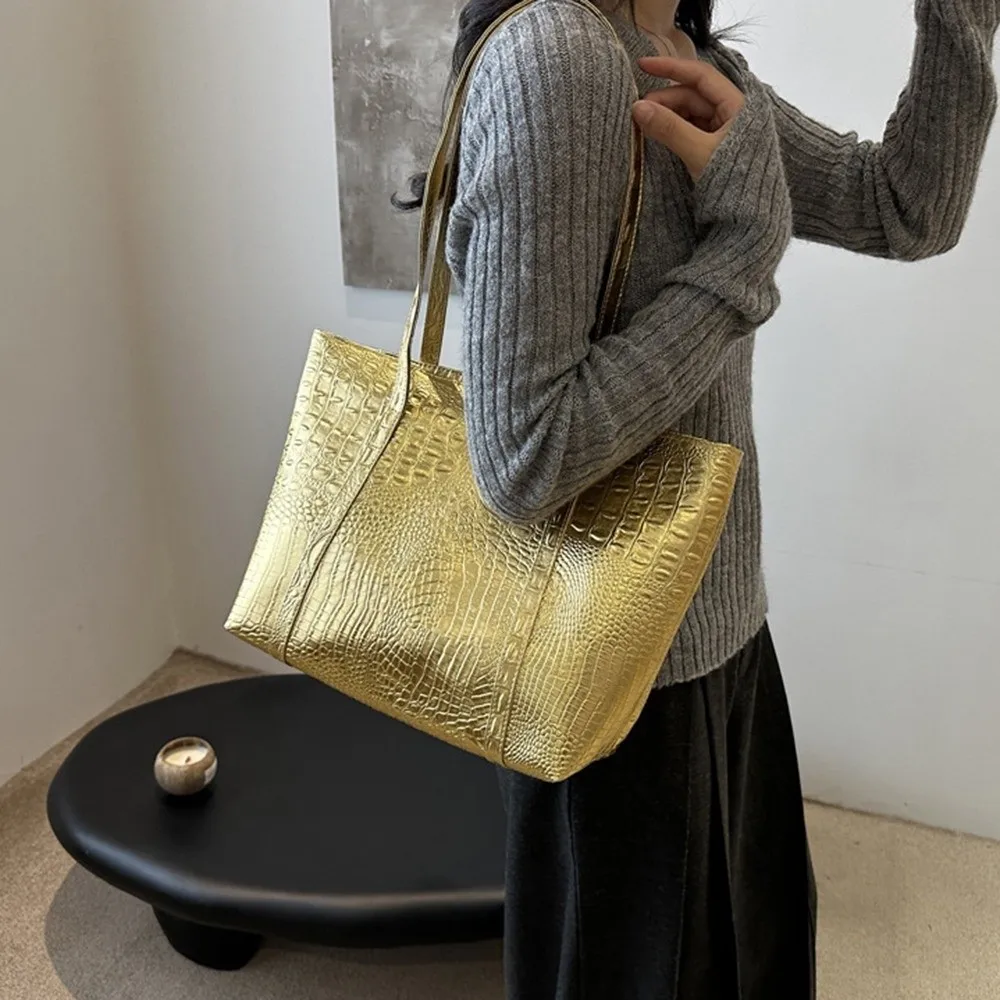 رائعة بولي Leather جلد المرأة حقيبة يد نمط التمساح الفاخرة حقيبة كتف الإناث سعة كبيرة التنقل الإبط حمل حقيبة السيدات