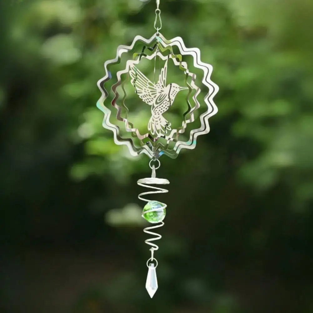 Garden Wind Spinner Hanging Decor Stainless Steel 3D Whirligigs Flowing Illusion Wind Chimes Mirror Outdoor Yard Bird Deterrent