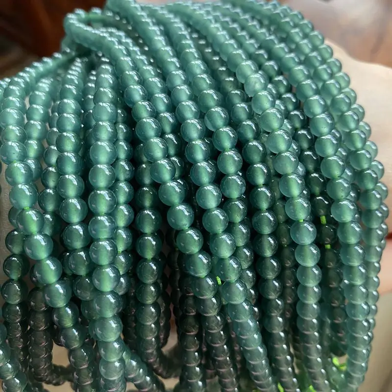 

Natural a Cargo Jade Ice-like Transparent Reflect Light Charming Deep Blue-Green Multi-Circle Bead Necklace round Beads