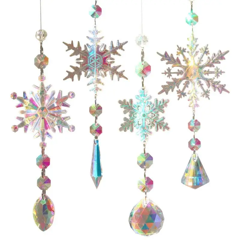 Christmas Decoration Sparkle Crystal Sun Catcher Pendants Christmas Snowflake Rainbow Maker Ceiling Xmas Tree hanging ornaments