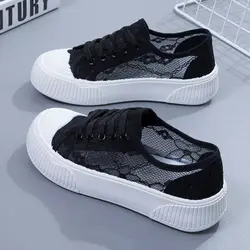 Women's Vulcanized Shoes Summer Fashion Lace Mesh Breathable Casual Sneakers Chunky Lace-up Flats Zapatillas Para Mujer