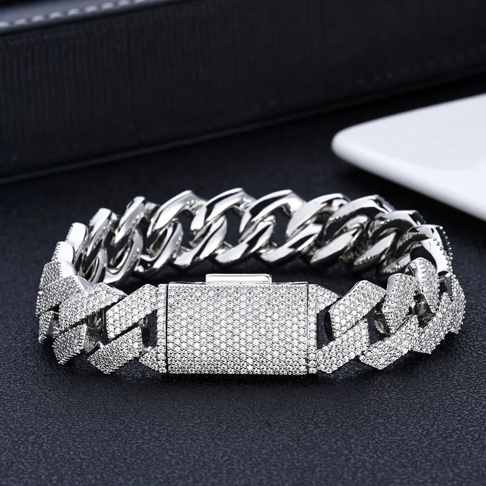 Cuban Chain and Bracelet Hip Hop 15mm Four-Row Diamond Diamond Diamond Jewelry Men's Zircon Dropshipping