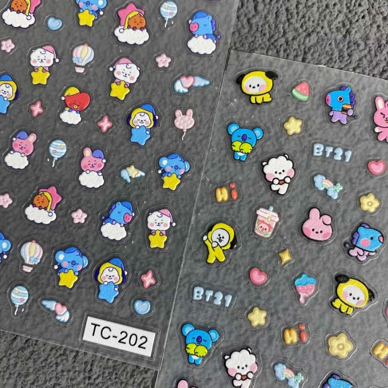 BT21 рельефная наклейка для ногтей с рисунком Tata Cooky Shooky 3D чашка воды аниме Kawaii CCD Mang чехол для мобильного телефона DIY девушка наклейка для ногтей