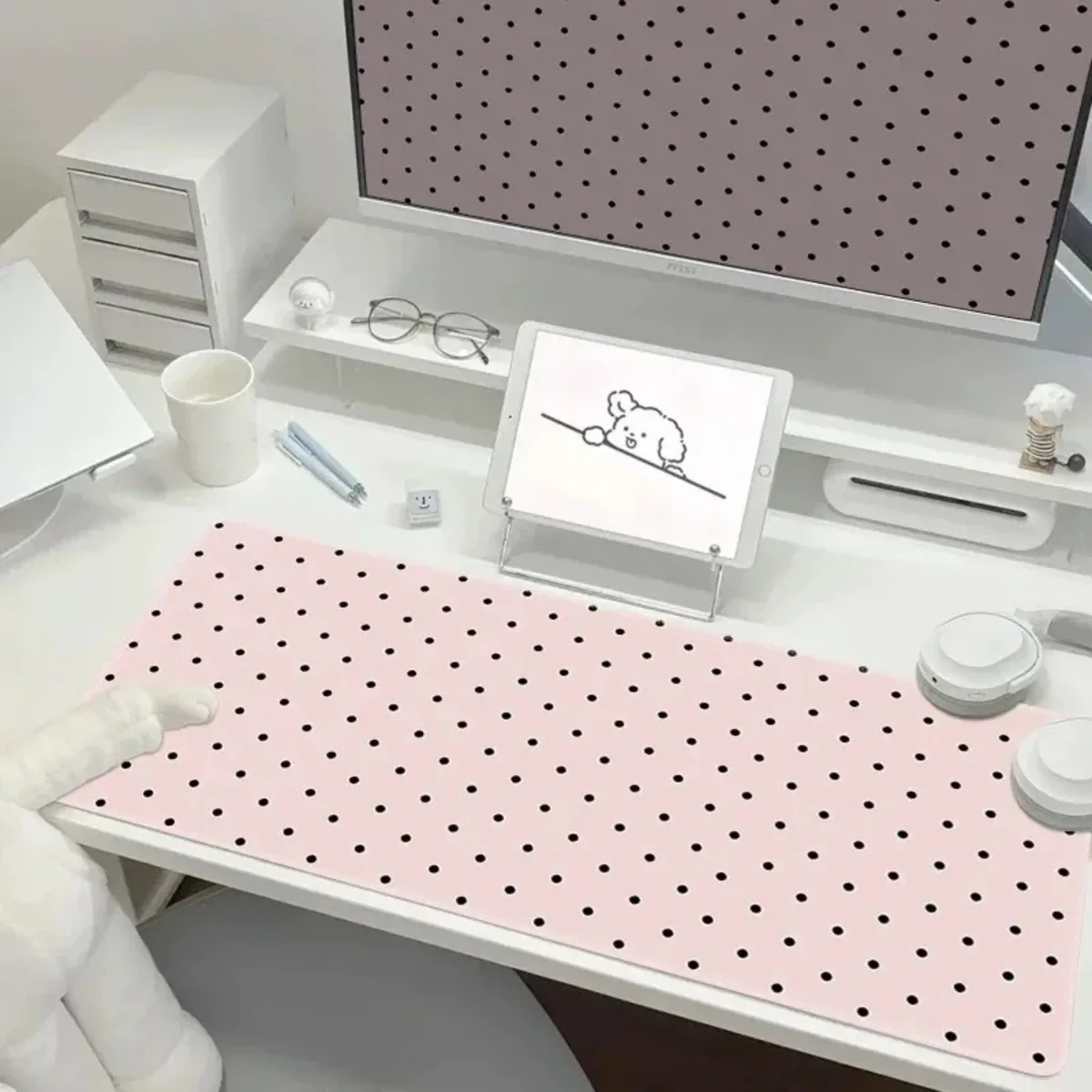 Korean Ins Cute Minimalist Dotted Large Mouse Pad Cream Aesthetic Washable Desk Mat for Girls