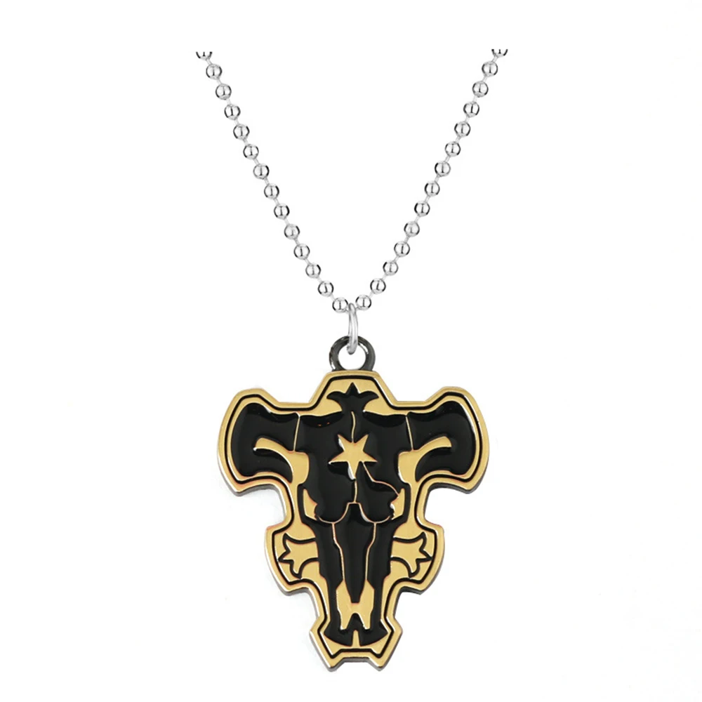 Black Clover Anime Pendant Necklace - Asta's Black Cow Magic Knights Logo Charming Clavicle Chain for Trendy Fans