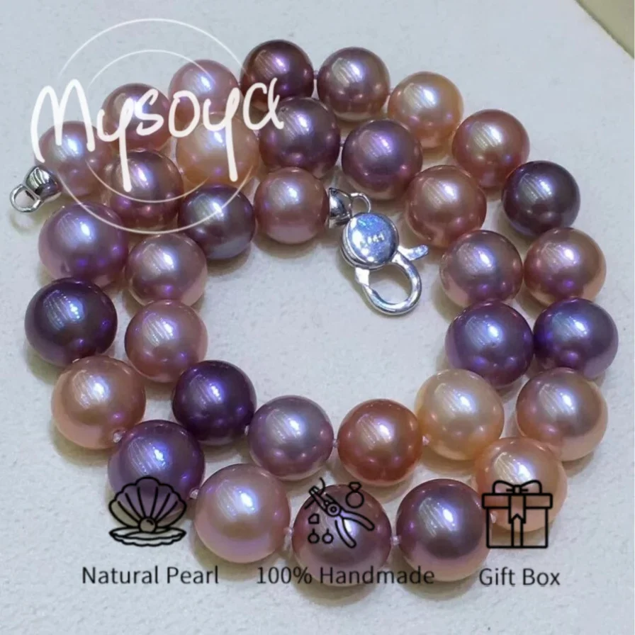 

MYSOYA 11-13mm Candy Pink Purple Edison Pearl Necklace With Gift Box Perfect Gift For Wedding Birthday Christmas New Year