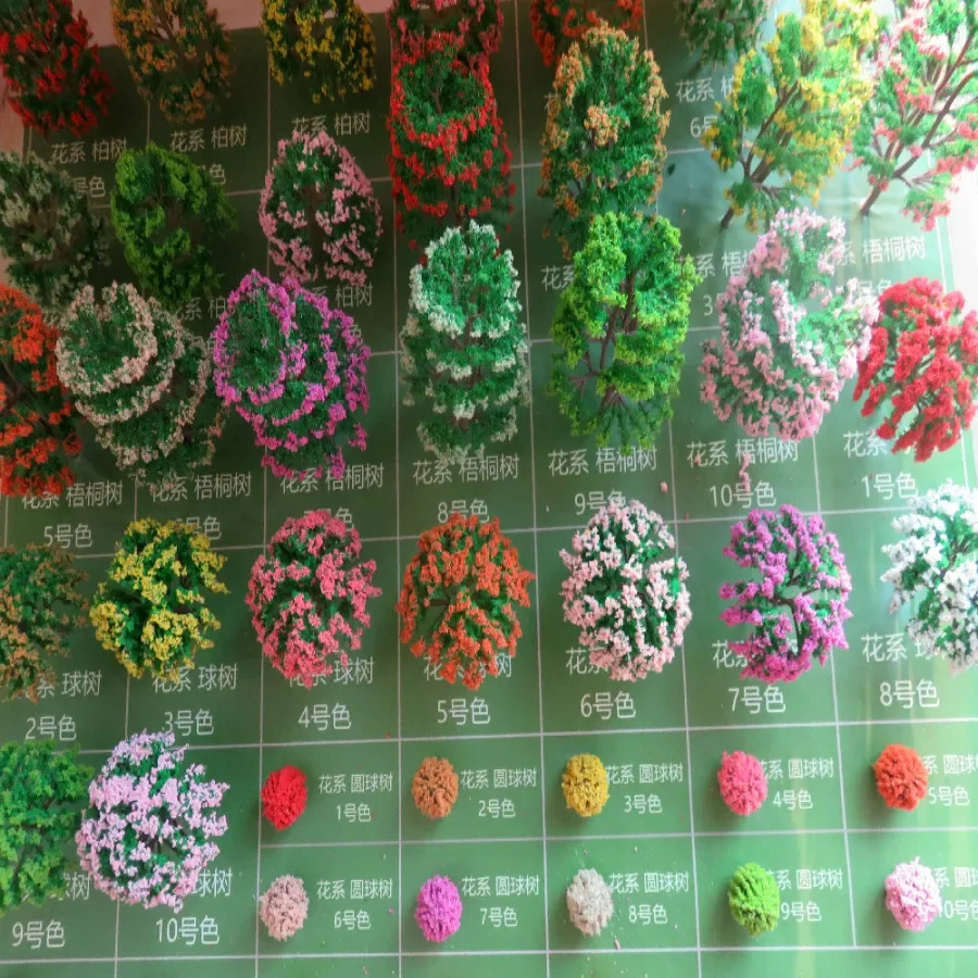 50pcs/lot Architecture Mini Plastic Model 2-15cm Color Tree For Ho Train Layout Railway Layout Model Building