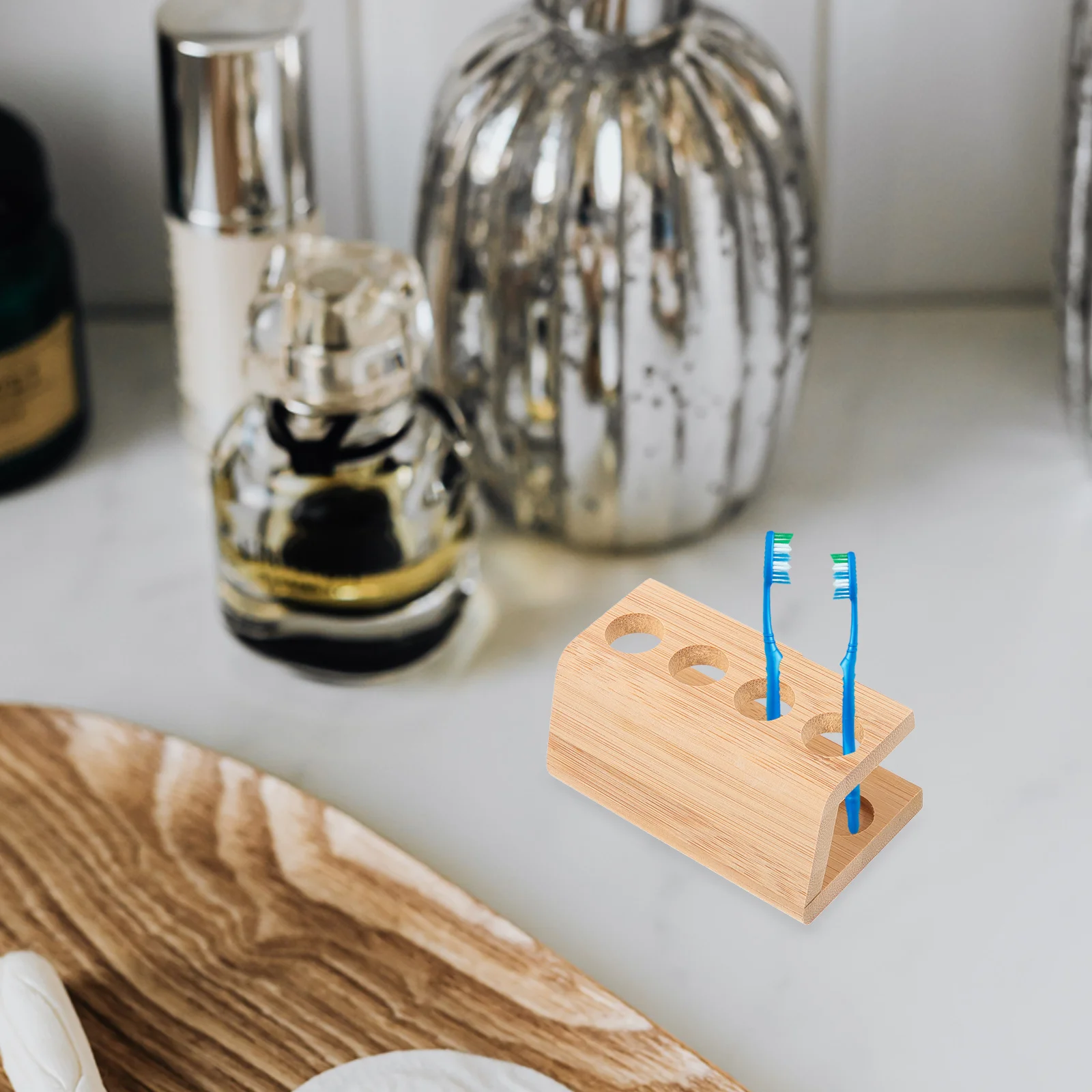 

Bamboo Toothbrush Holder 4 Holes Countertop ganizer Pen St Makeup Rack Multi Purpose Storage Travel Friendly Easy Clean