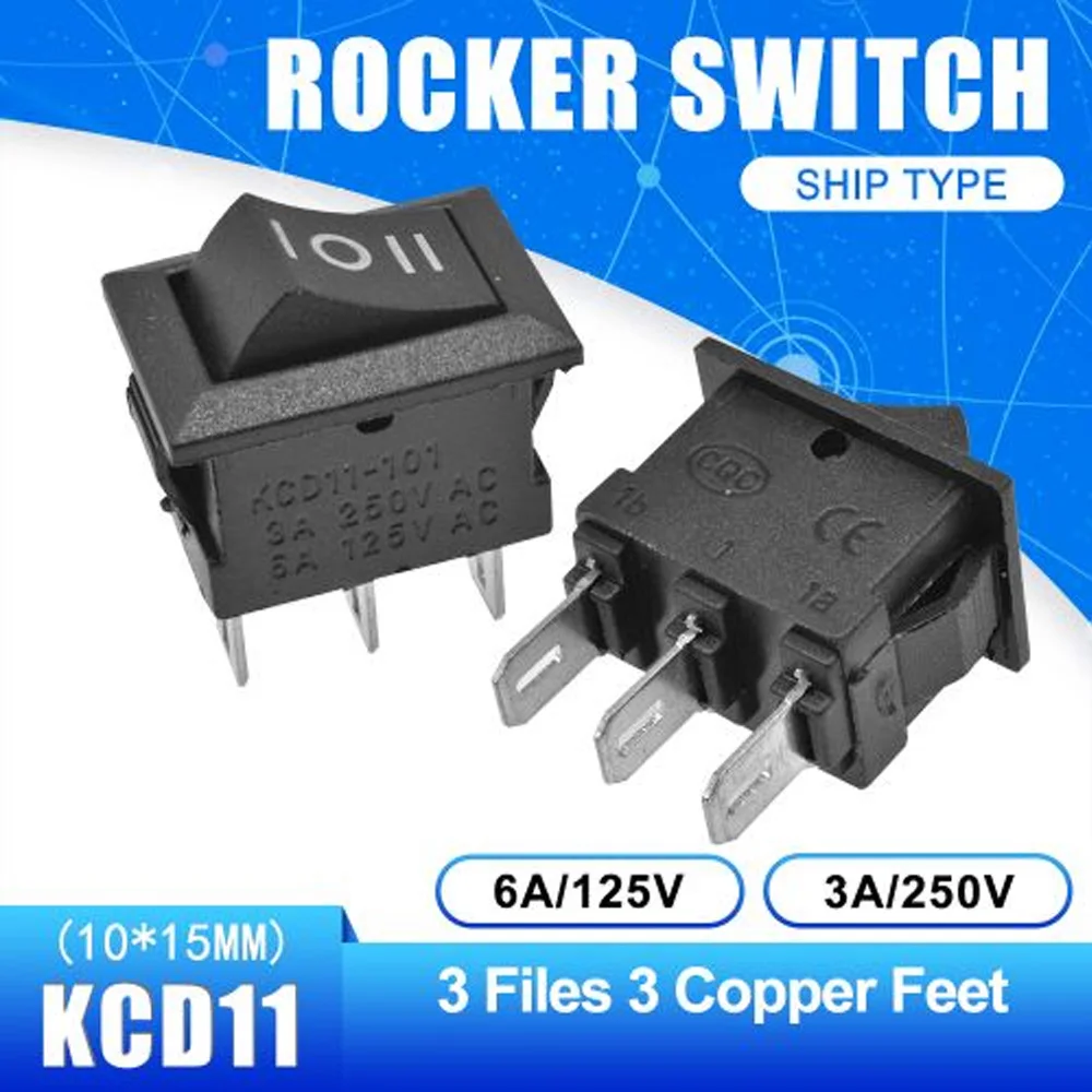 5/10PCS KCD11 Rocker Switch 10*15mm Mini Push Button Switch ON-OFF / ON-OFF-ON 2 Pins / 3 Pins 3A 250VAC / 6A 125VAC 10x15mm