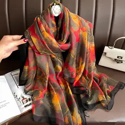 Lenço de seda de luxo feminino Headbanda foulard Hijab feminino, pashmina macia e quente, lenços de praia, xale grande envoltório