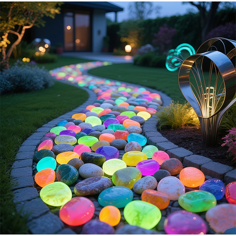 

Colorful Luminous Garden Stones Glow-in-the-dark Pebbles For Aquarium Walkway & Patio Decor Reusable Glowing Rocks