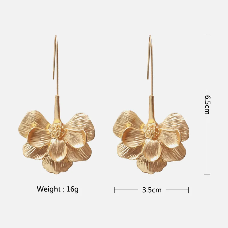 Fashion Design Flower Shape Metal Long Pendant Earrings For Women Personality Girlfriend Gift Temperament Atmosphere Girl Party