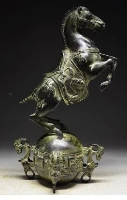 

Chinese Bronze Horse Standing on the ball with QING Mark Garden Decoration Bronze statue