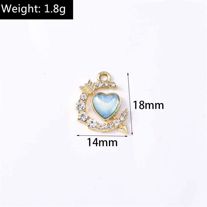 Duarte 20 Stück/Lot niedliche Kristall-Metall-Liebesherz-Anhänger für die Schmuckherstellung, Ohrringe, Halsketten, Armbänder, DIY-Bastelbedarf – Detail 5