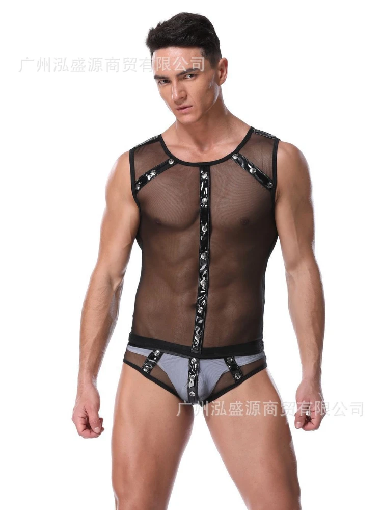 

Male Servant Role Play Sexy Black Mesh Costume Medh See Through Erotic Bodysuit Lingerie Set Cosplay Uniform Role Play Clubwear