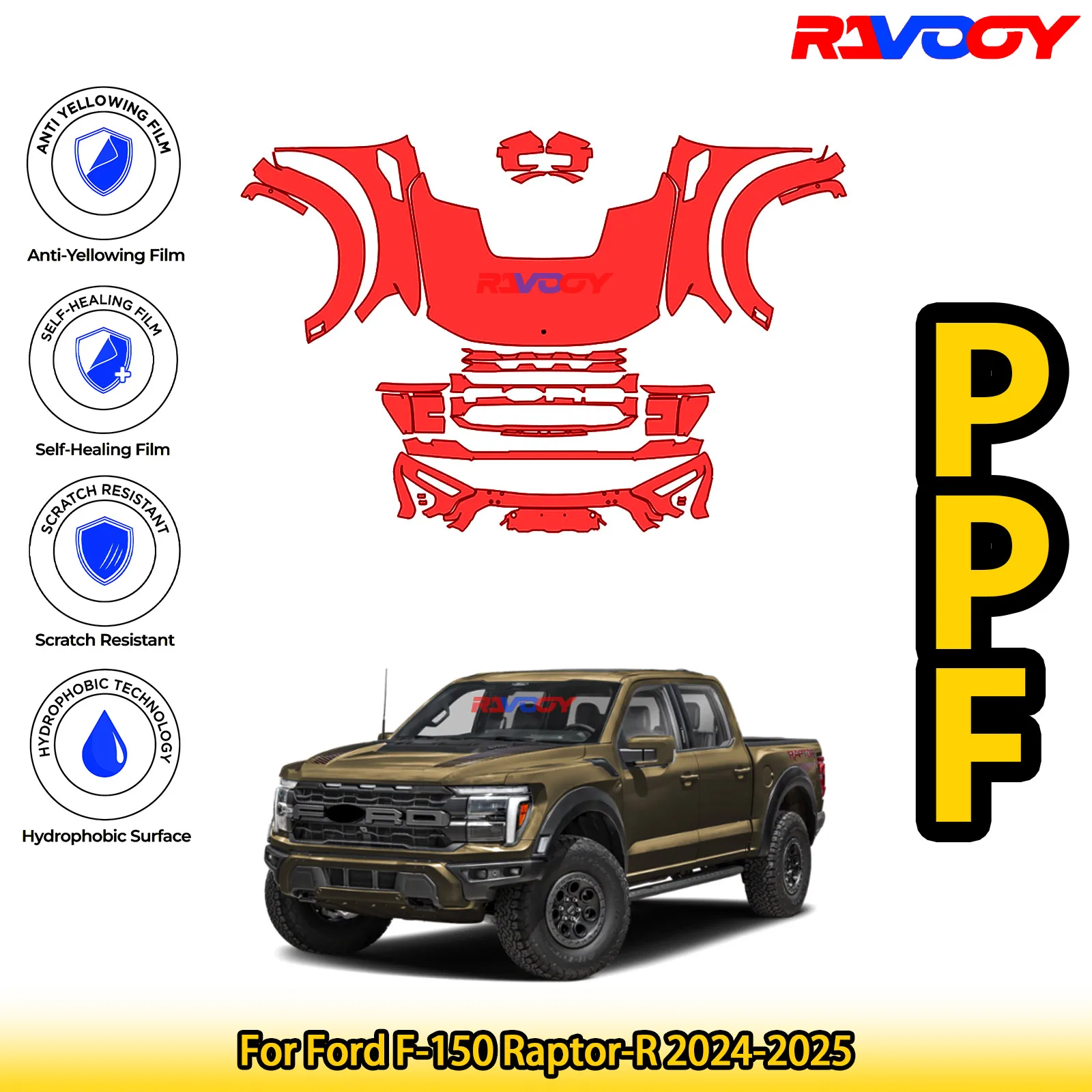 

For Ford F-150 Raptor-R 2024-2025 Glossy Matte Black Precut front PPF Kit Paint Protection Film