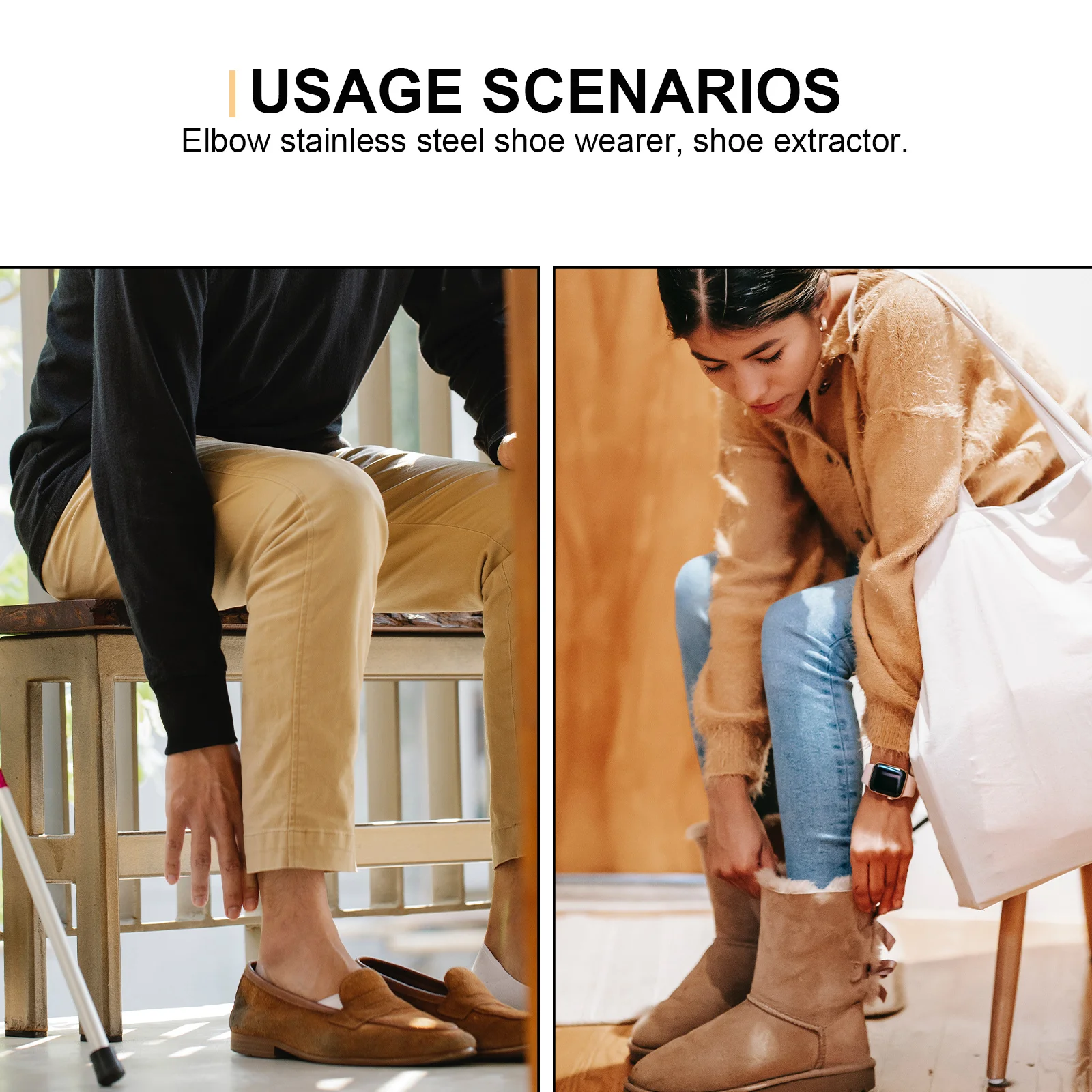 1 مجموعة الفولاذ المقاوم للصدأ القرن مجموعة مقبض طويل رافع الأحذية لكبار السن لا الانحناء مستخرج الأحذية مكافحة الصدأ المعادن لبيسة الحذاء أداة #4