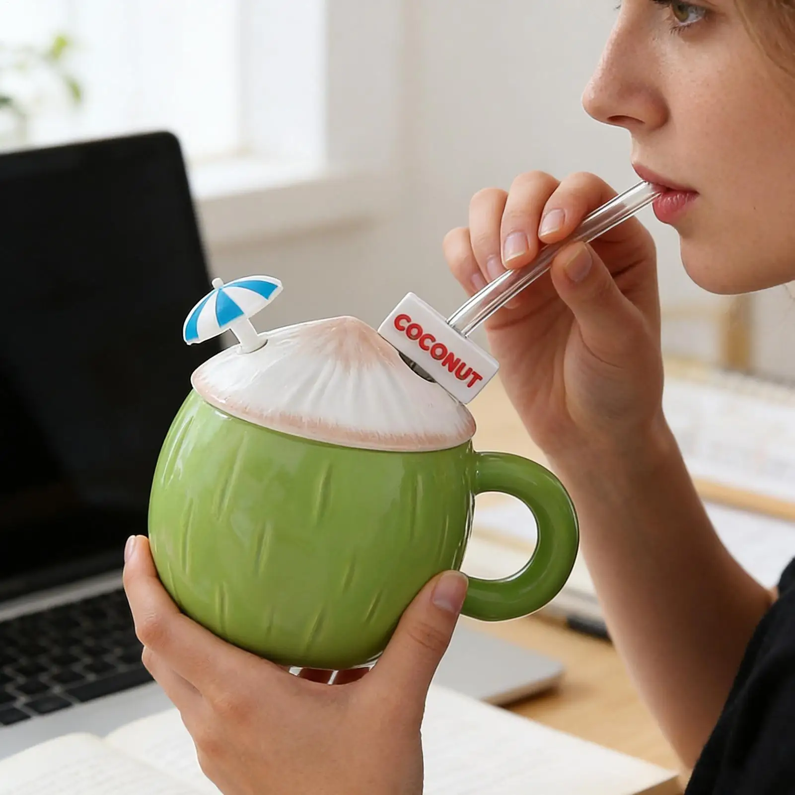 

Забавные керамические кружки для кофе с крышкой и трубочкой, эстетичные и милые, для женщин, для дома, офиса, вечеринок, летний подарок на день рождения