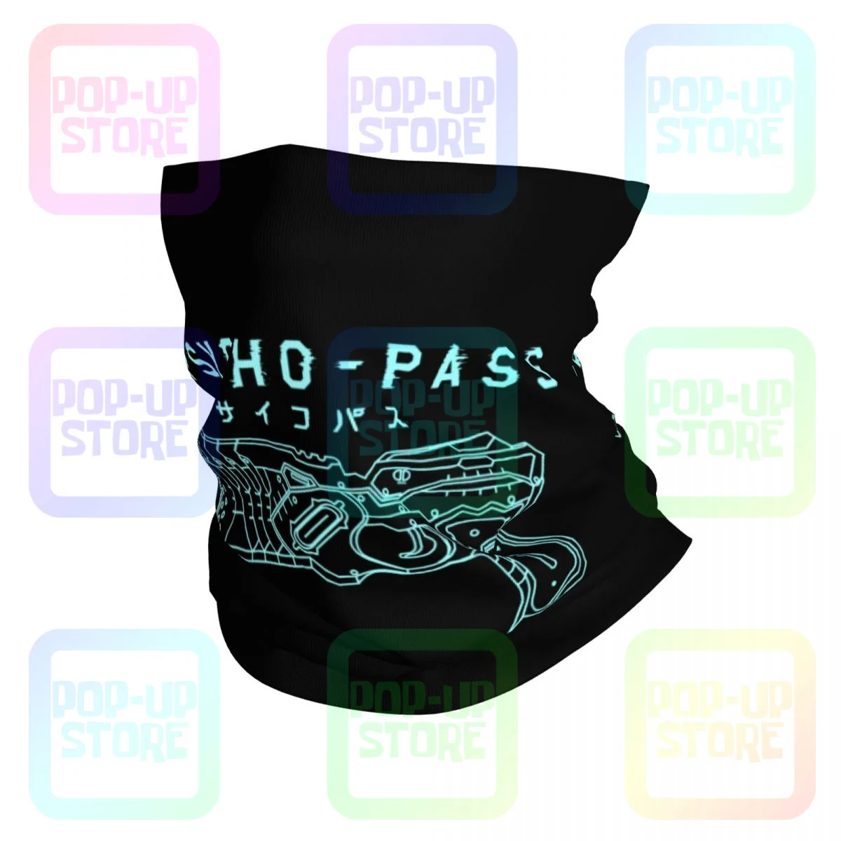 Psycho Pass Logo And Dominator Gun Weapon Neck Gaiter Bandana Scarf Face Mask Ski Fishing Outdoor Sports